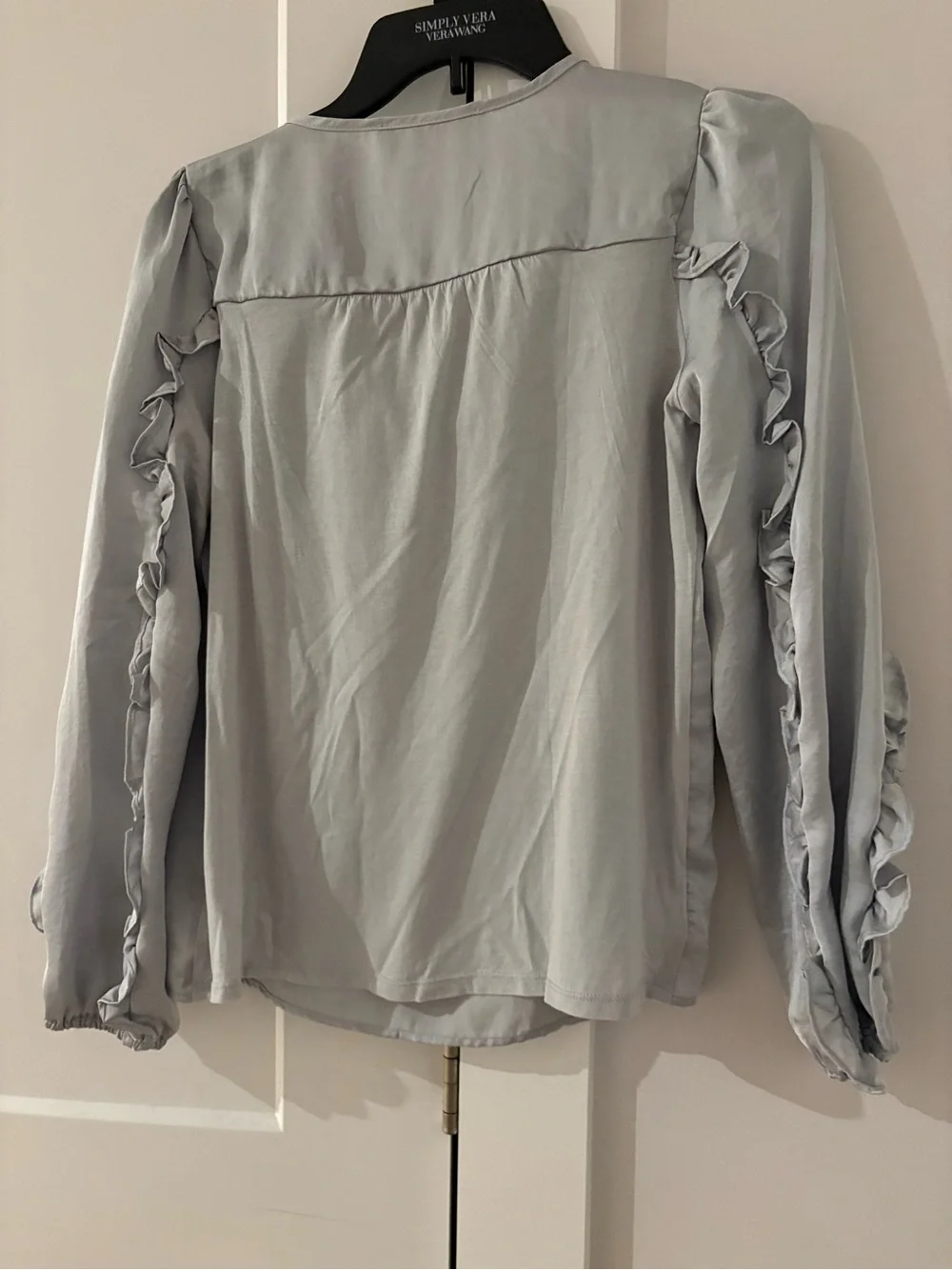 LOFT Silver Ruffle Tie-Front Blouse